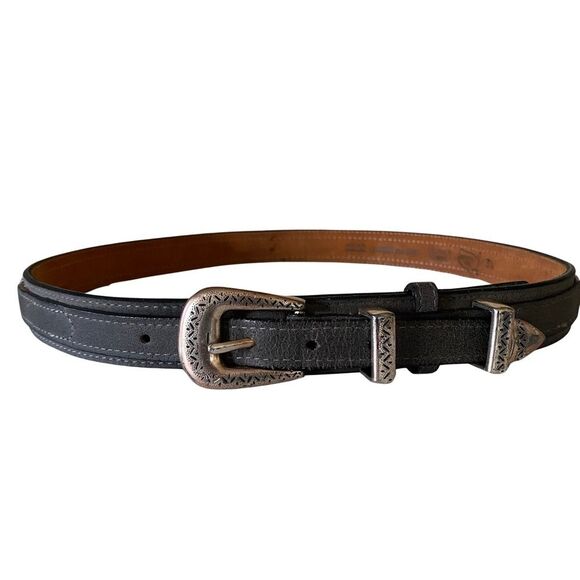 Vintage Western Brushed Leather And Textile Belt Gray Size 34 - Picture 2 of 9